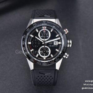 Calibre Heuer 01 Chrono XF 45mm PVD Skeleton Black Dial Black Rubber Strap A1887
