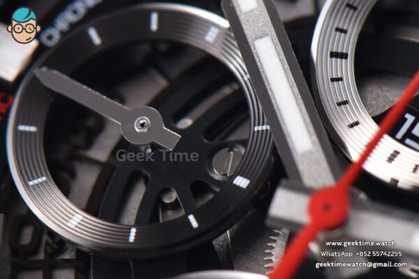 Calibre Heuer 01 Chrono XF 45MM PVD Skeleton Black Dial Red Hand Black Rubber Strap A1887 - Image 5