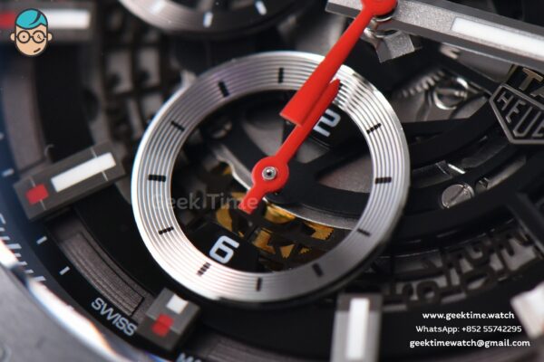 Calibre Heuer 01 Chrono XF 45MM PVD Skeleton Black Dial Red Hand Black Rubber Strap A1887 - Image 6