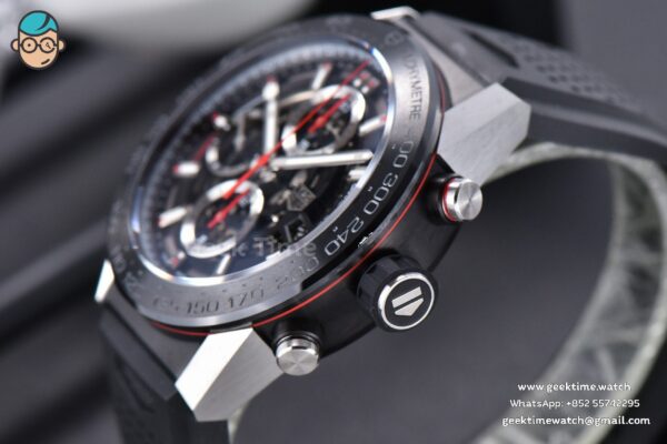 Calibre Heuer 01 Chrono XF 45MM PVD Skeleton Black Dial Red Hand Black Rubber Strap A1887 - Image 8