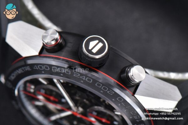 Calibre Heuer 01 Chrono XF 45MM PVD Skeleton Black Dial Red Hand Black Rubber Strap A1887 - Image 11