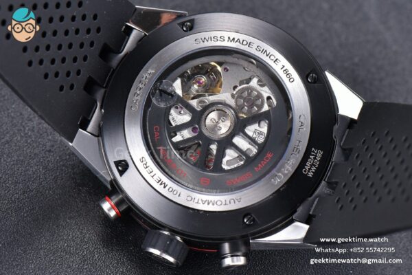 Calibre Heuer 01 Chrono XF 45MM PVD Skeleton Black Dial Red Hand Black Rubber Strap A1887 - Image 13