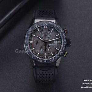 Calibre Heuer 01 Chrono XF 43mm PVD Gray Dial Black Rubber Strap A1887