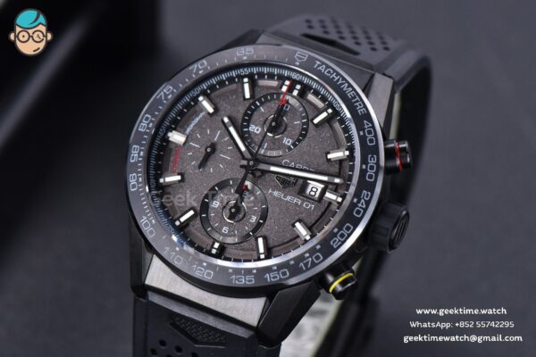 Calibre Heuer 01 Chrono XF 43MM PVD Gray Dial Black Rubber Strap A1887
