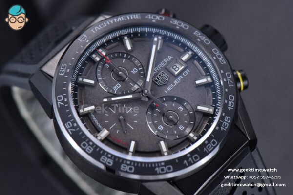 Calibre Heuer 01 Chrono XF 43MM PVD Gray Dial Black Rubber Strap A1887 - Image 9