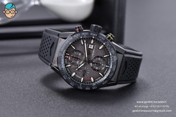 Calibre Heuer 01 Chrono XF 43MM PVD Gray Dial Black Rubber Strap A1887 - Image 11