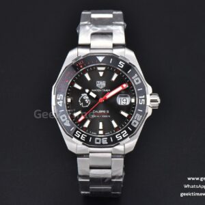 Aquaracer Caliber 5 43mm OF Black ‘Lion’ Dial Red Hand SS Bracelet SW200