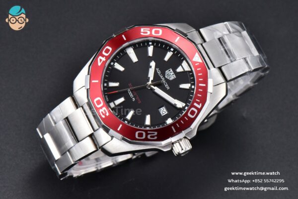 Aquaracer 300M 41mm OF Red Bezel Black Dial SS Bracelet SW200 - Image 3