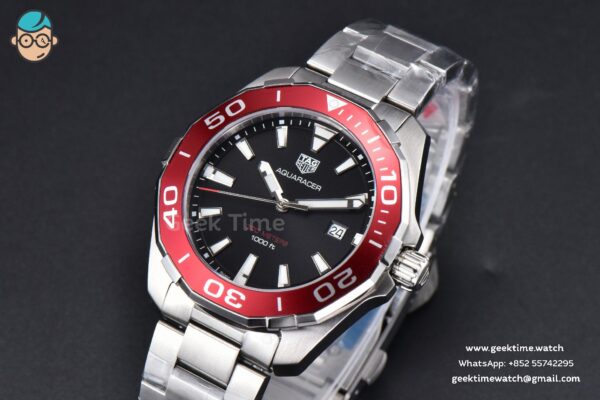 Aquaracer 300M 41mm OF Red Bezel Black Dial SS Bracelet SW200