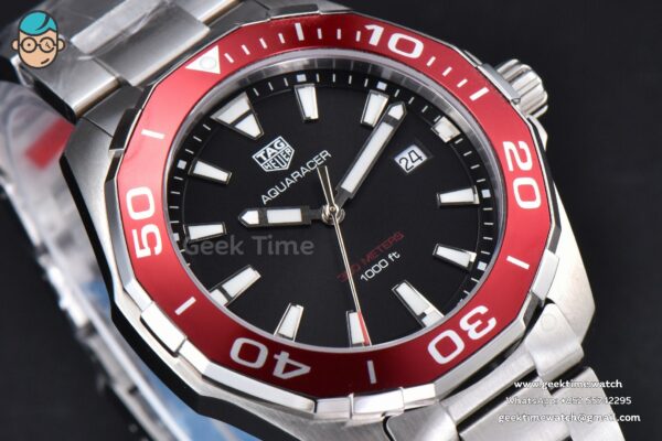 Aquaracer 300M 41mm OF Red Bezel Black Dial SS Bracelet SW200 - Image 8