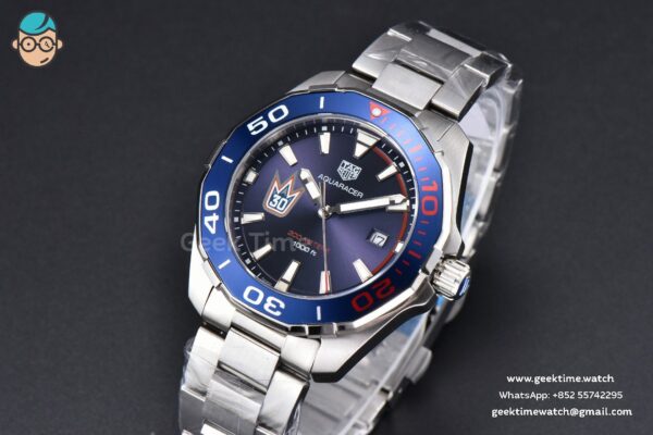 Aquaracer 300M 41mm OF Blue/Red Bezel Purple Dial SS Bracelet SW200