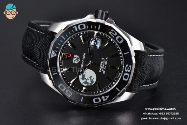 Aquaracer Caliber 5 43mm OF Black Moon Dial Black Nylon Strap SW200 - Image 9