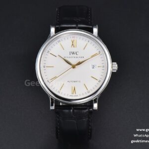 Portofino V7F 40mm quadrante bianco lancette YG cinturino in pelle nera A2892