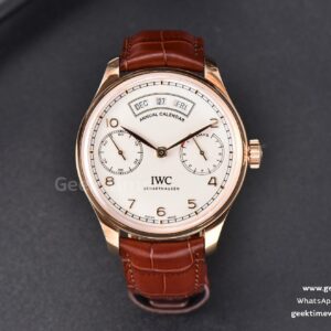 Portuguese Real PR Annual Calendar IW503504 ZF 44mm RG quadrante bianco cinturino in pelle marrone A5280