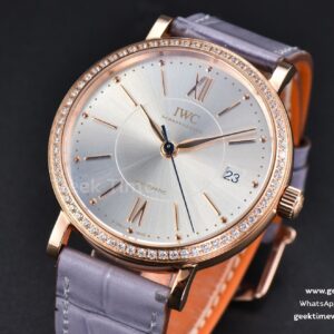 Portofino V7F 37MM RG Diamond Silver Dial RG Marker Grape Leather Strap A2892