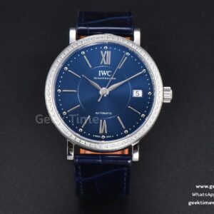 Portofino V7F 37mm quadrante blu con diamanti indice argento cinturino in pelle blu A2892