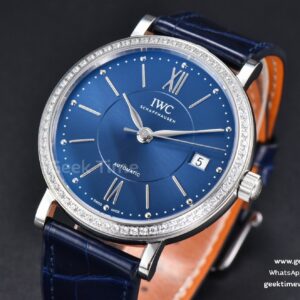 Portofino V7F 37MM Diamond Blue Dial Silver Marker Blue Leather Strap A2892