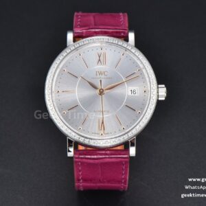 Portofino V7F 37mm quadrante argento con diamanti indice RG cinturino in pelle rosa A2892