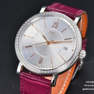 Portofino V7F 37MM Diamond Silver Dial RG Marker Pink Leather Strap A2892
