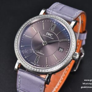 Portofino V7F 37MM Diamond Gray Dial Silver Marker Grape Leather Strap A2892