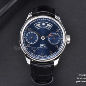 Portuguese Real PR Annual Calendar IW503502 ZF 44mm quadrante blu cinturino in pelle nera A5280