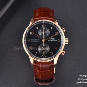 Portuguese Chrono RG ZF 41mm IW371210 quadrante nero indici RG cinturino marrone effetto coccodrillo A52010
