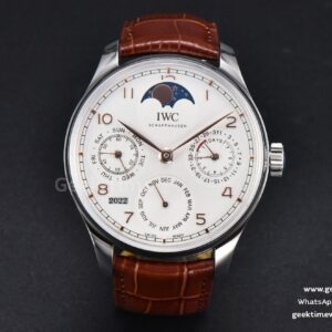 Portugieser Perpetual Calendar IW5033 42mm SS APSF quadrante bianco cinturino in pelle marrone A52610 Clone