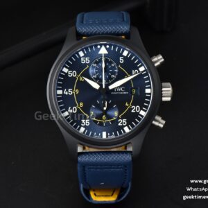 Pilot Chrono Blue Angels céramique noire 44mm YLF cadran bleu bracelet cuir bleu A7750