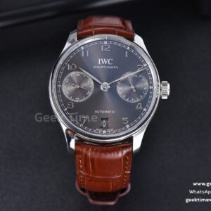 Portuguese Real PR IW500106 ZF 42mm quadrante grigio cinturino in pelle marrone A51011