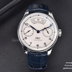 Portuguese Real PR Annual Calendar IW503502 ZF 44mm quadrante bianco cinturino in pelle blu A5280