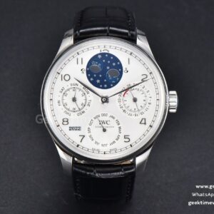 Portugieser Perpetual Calendar IW5033 42mm SS APSF quadrante bianco cinturino in pelle nera A52610 Clone