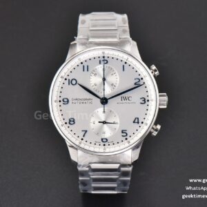 Portuguese Chrono IW3716 41mm RSF quadrante bianco lancetta blu bracciale SS A7750
