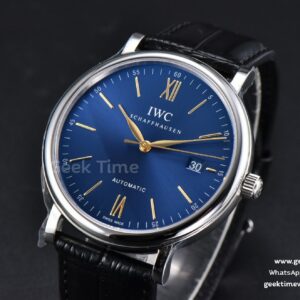 Portofino V7F 40MM Blue Dial YG Hands Black Leather Strap A2892