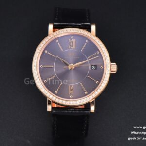 Portofino V7F 37mm RG quadrante grigio con diamanti indice RG cinturino in pelle nera A2892