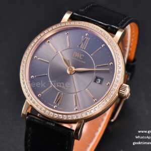 Portofino V7F 37MM RG Diamond Gray Dial RG Marker Black Leather Strap A2892