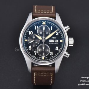 Pilot Chrono IW387903 ZF 41mm cadran noir bracelet cuir marron A7750