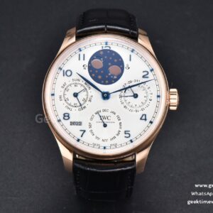 Portugieser Perpetual Calendar IW5033 42mm RG APSF quadrante bianco cinturino in pelle nera A52610 Clone