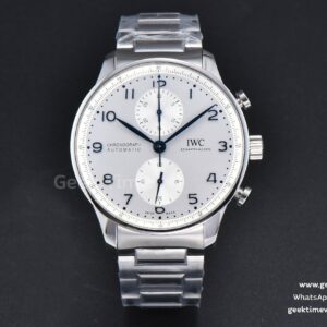 Portuguese Chrono IW371617 ZF quadrante bianco indici blu fondello a vista bracciale SS A7750