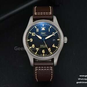 Mark XVIII IW327006 Titanium 40mm V7F Black Dial Brown Leather Strap A2892