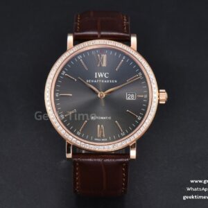 Portofino V7F 40mm RG quadrante grigio con diamanti indice RG cinturino in pelle marrone A2892