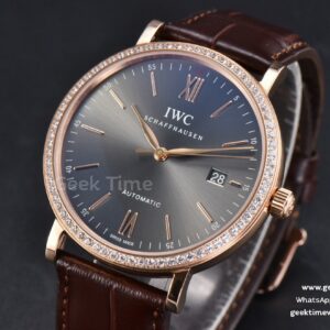Portofino V7F 40MM RG Diamond Gray Dial RG Marker Brown Leather Strap A2892