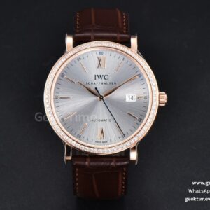 Portofino V7F 40mm RG quadrante argento con diamanti indice RG cinturino in pelle marrone A2892