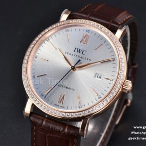 Portofino V7F 40MM RG Diamond Silver Dial RG Marker Brown Leather Strap A2892