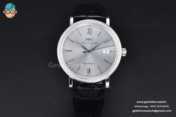 Portofino V7F 40MM Diamond Silver Dial Black Leather Strap A2892 - Image 2