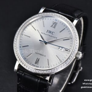 Portofino V7F 40MM Diamond Silver Dial Black Leather Strap A2892