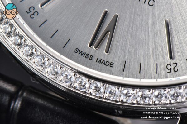 Portofino V7F 40MM Diamond Silver Dial Black Leather Strap A2892 - Image 6