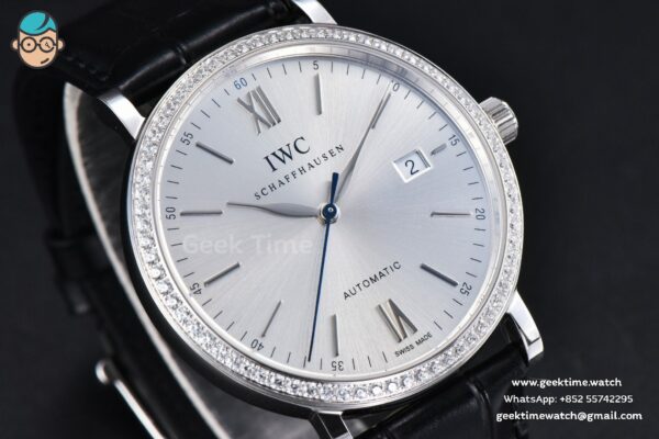 Portofino V7F 40MM Diamond Silver Dial Black Leather Strap A2892 - Image 10