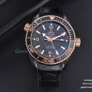 Planet Ocean 600m Deep Black Real Ceramic 45.5mm VSF Black/RG Dial Black Leather Strap A8906