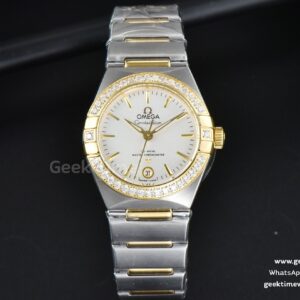 Constellation 29mm TWSF YG esfera blanca con diamantes índices de bastón brazalete YG/SS A8700