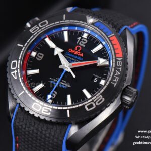 Planet Ocean 600m Deep Black Real Ceramic 45.5mm VSF Black Dial Blue/Red Bezel Rubber Strap A8906
